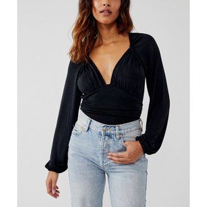 Free People Black Long Sleeve Bodysuit